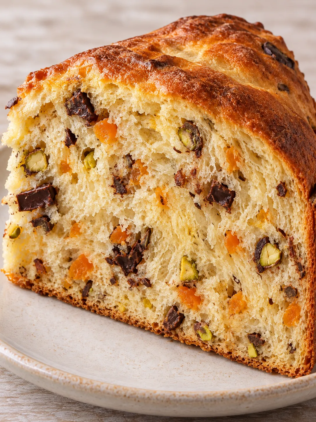 Sweet yeast cake with apricots and pistachios — dark chocolate