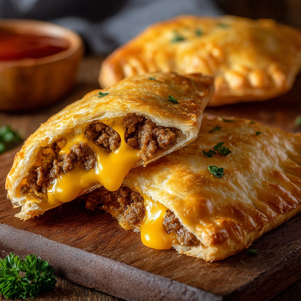 Flaky Cheeseburger Pastries with Cheddar and Beef
