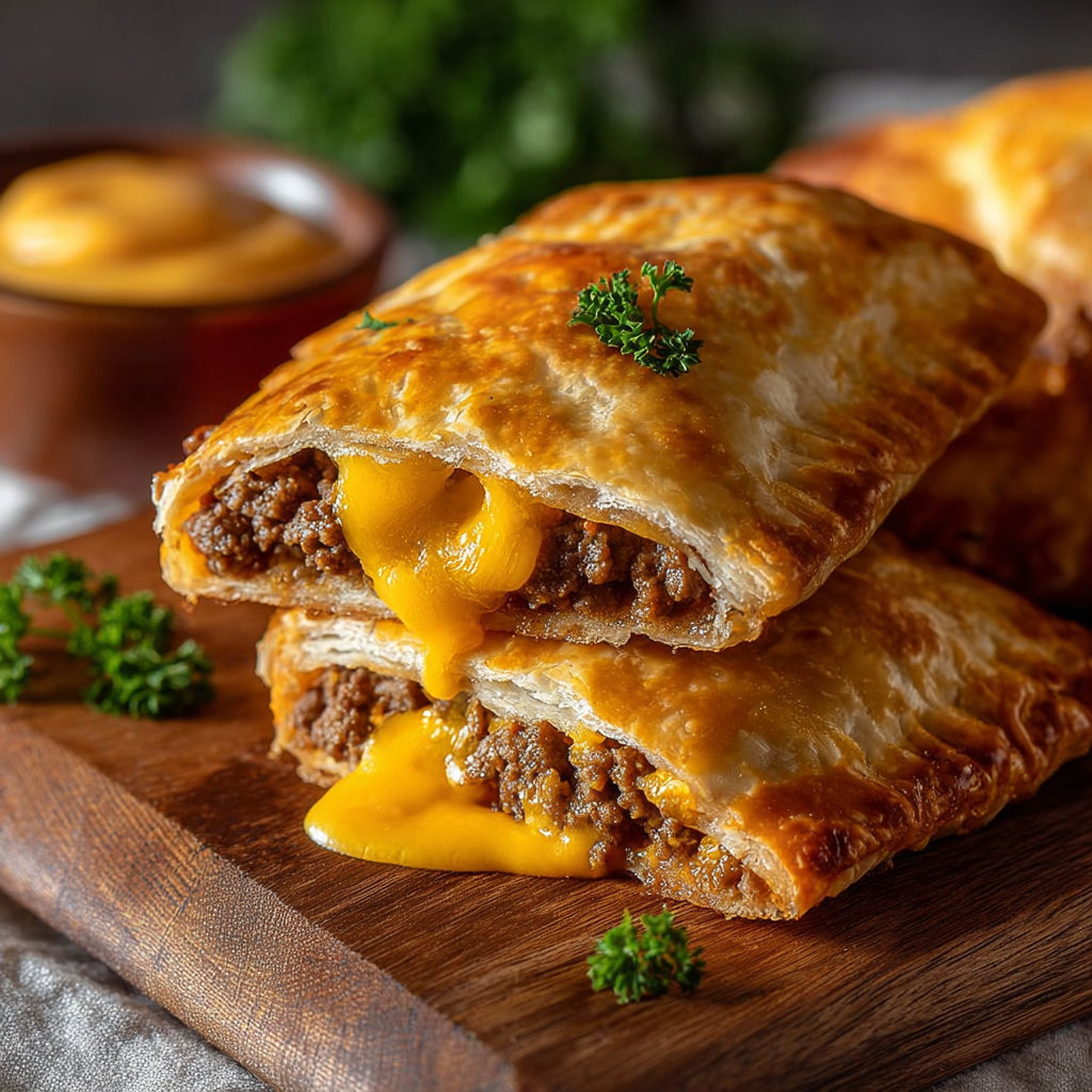 Flaky Cheeseburger Pastries with Cheddar and Beef
