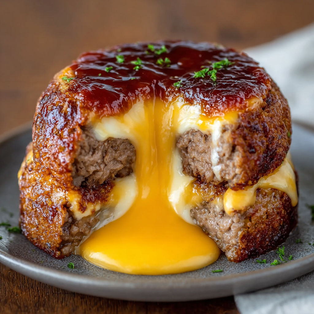 Cheeseburger Lava Cake with Molten Cheese Center