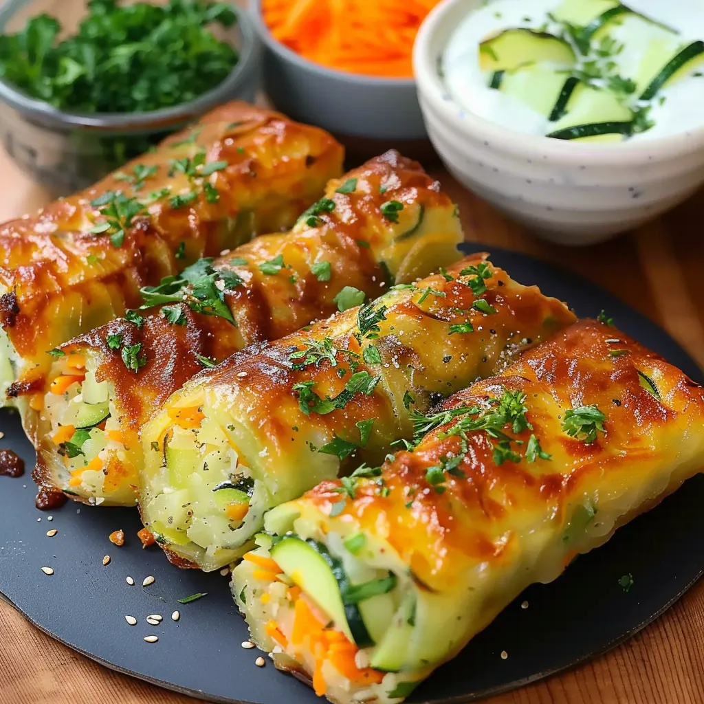 Cheesy Baked Vegetable Rolls with Creamy Dip