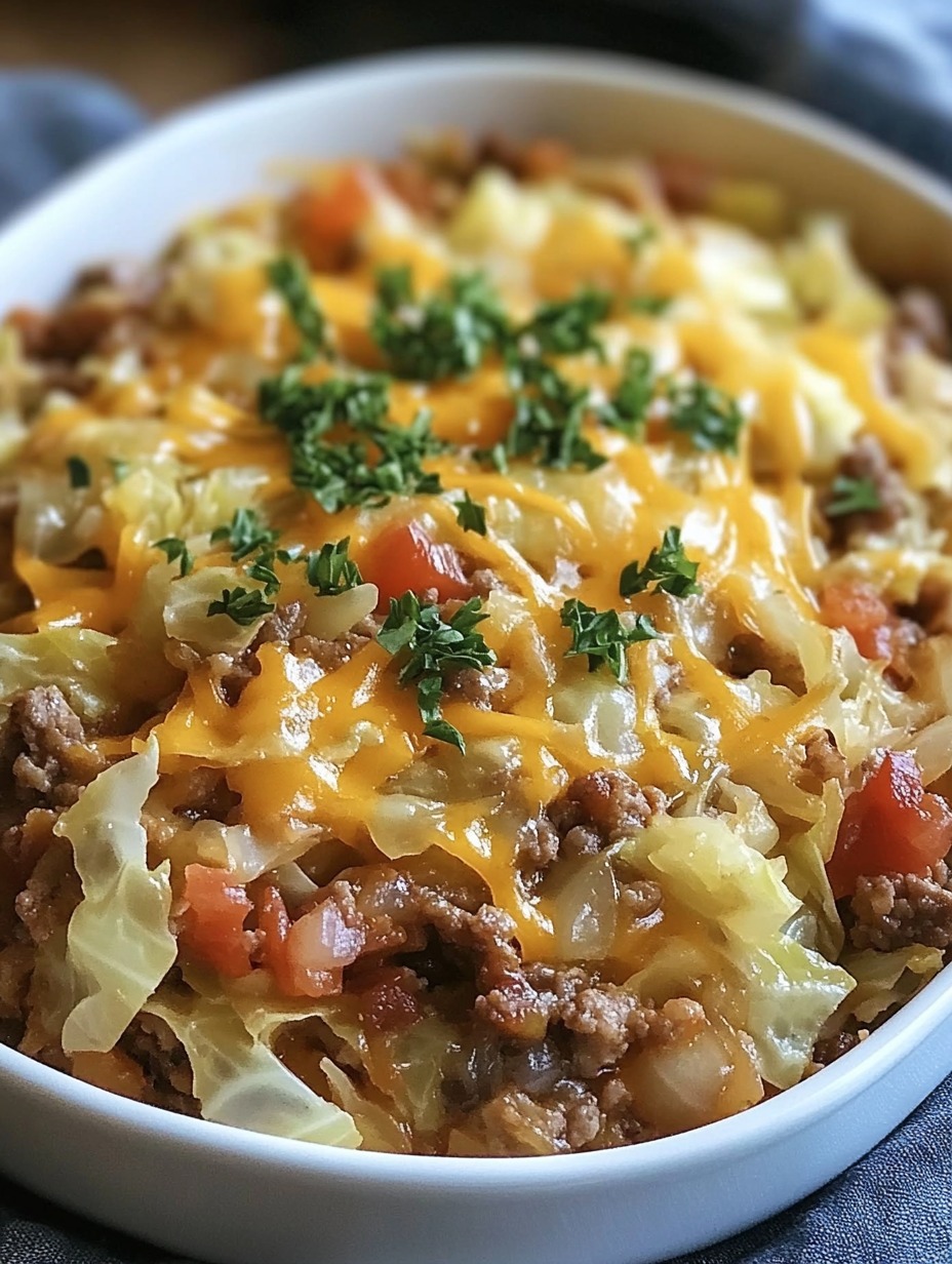 Cheesy Cabbage Beef Casserole with Rice and Tomatoes