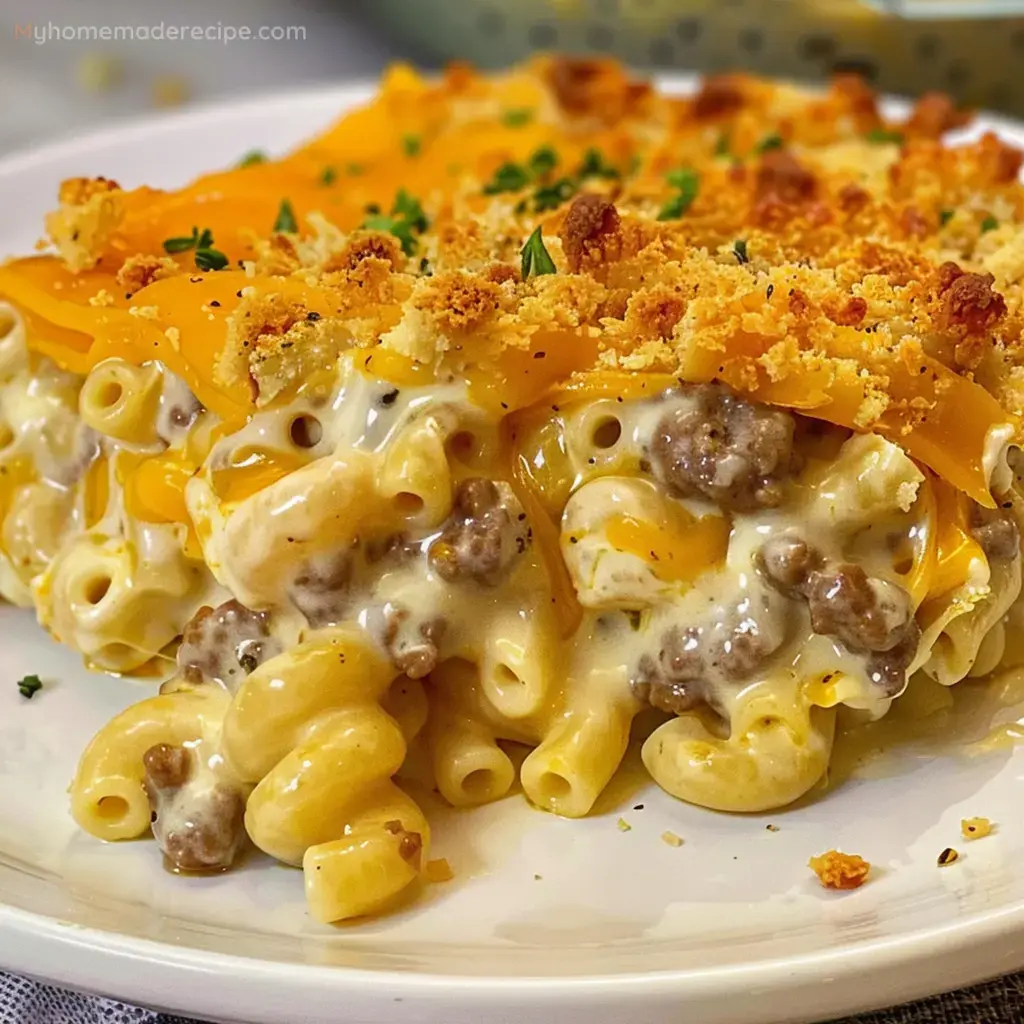 Delicious Cheesy Macaroni and Hamburger Casserole