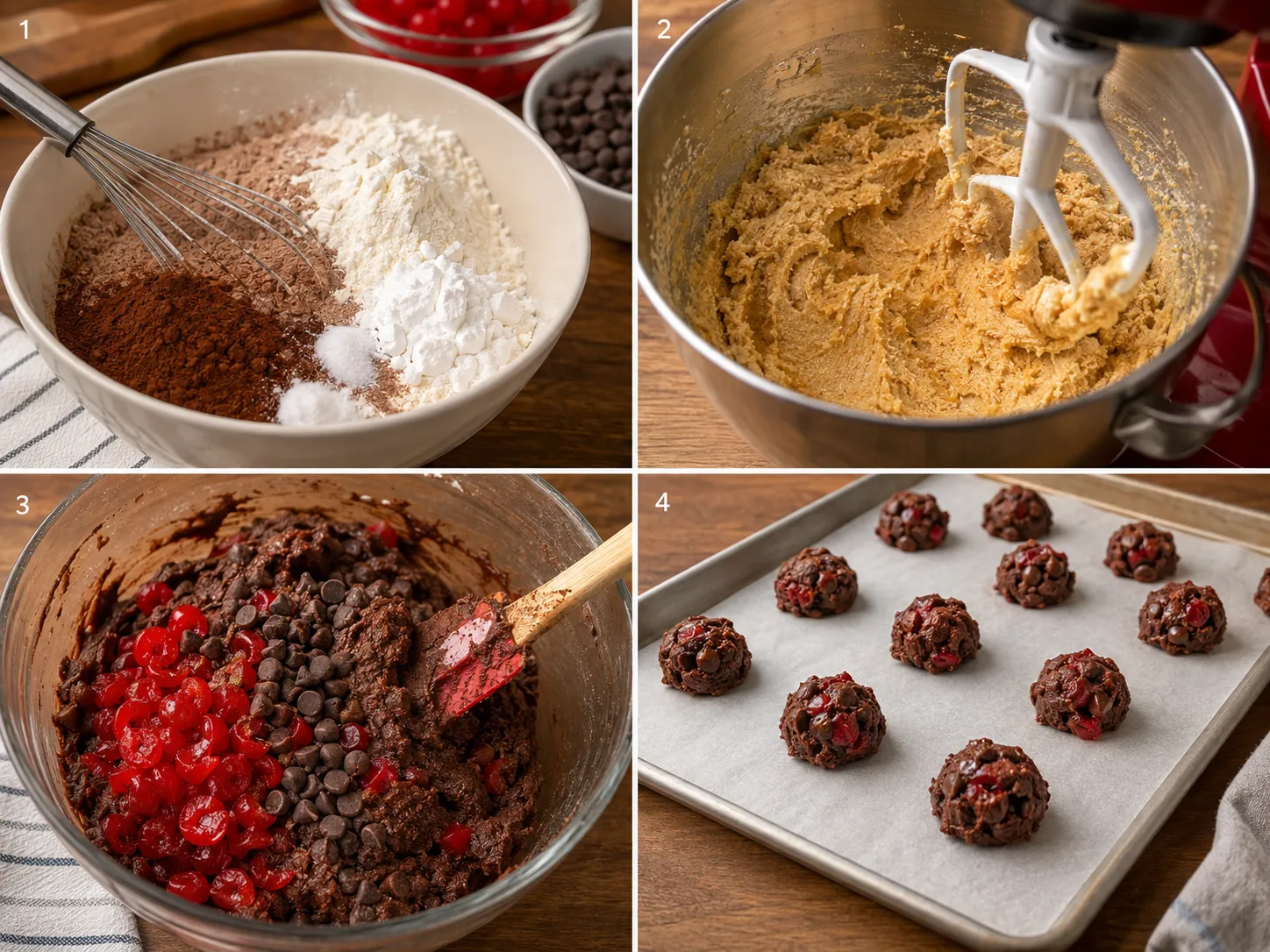 Four steps for making cherry chocolate chewy cookie dough
