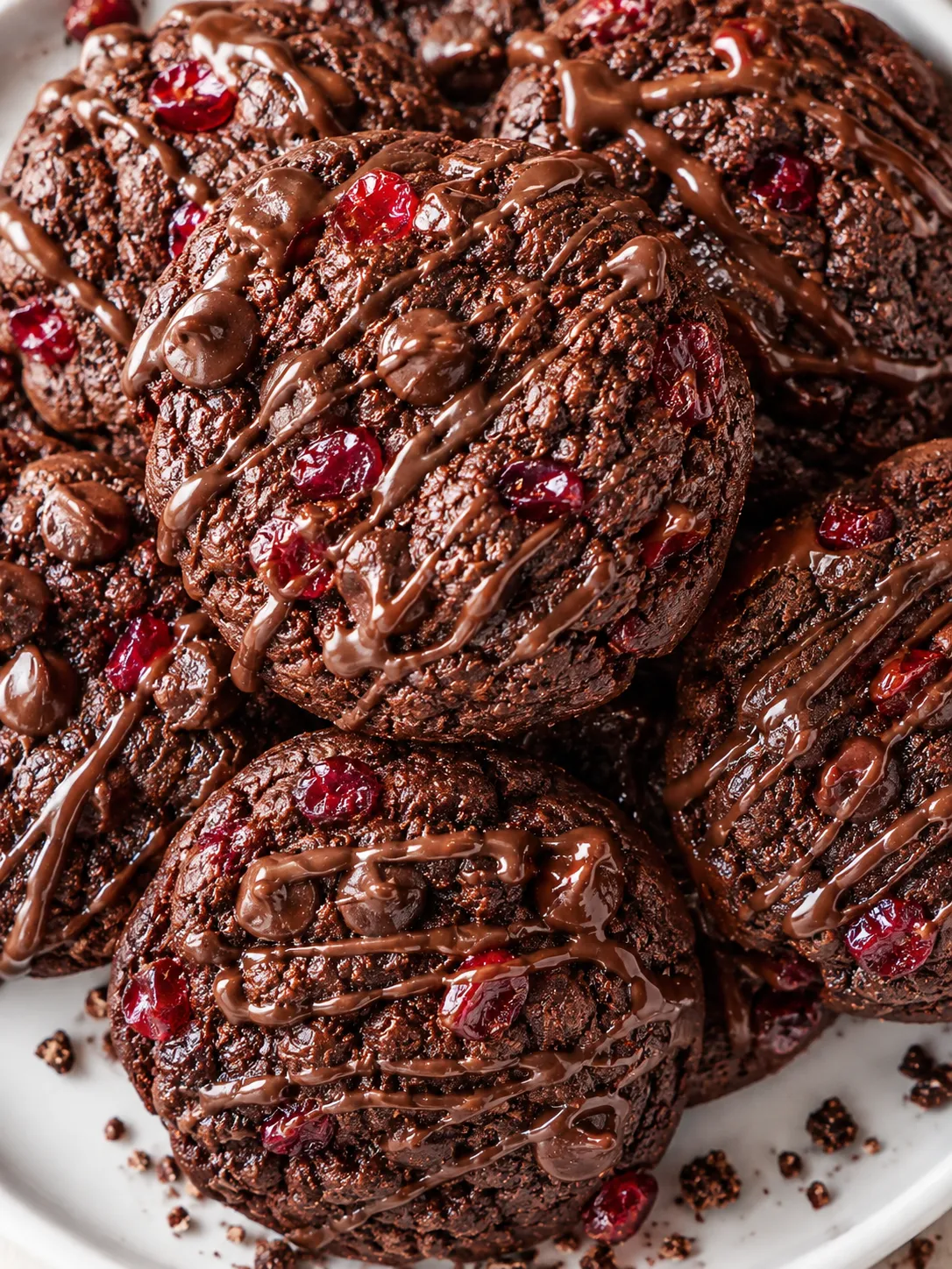 Soft cherry chocolate chewy cookies with melted chocolate chips