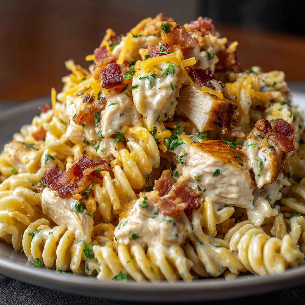 Savor Chicken Bacon Ranch Pasta with Creamy Cheddar Sauce