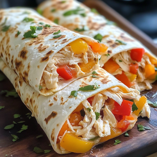 Chicken Bell Pepper Ranch Burritos With Cheddar and Tortillas