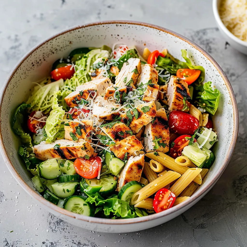 Easy Chicken Caesar Pasta Salad with Garlic Breadcrumbs