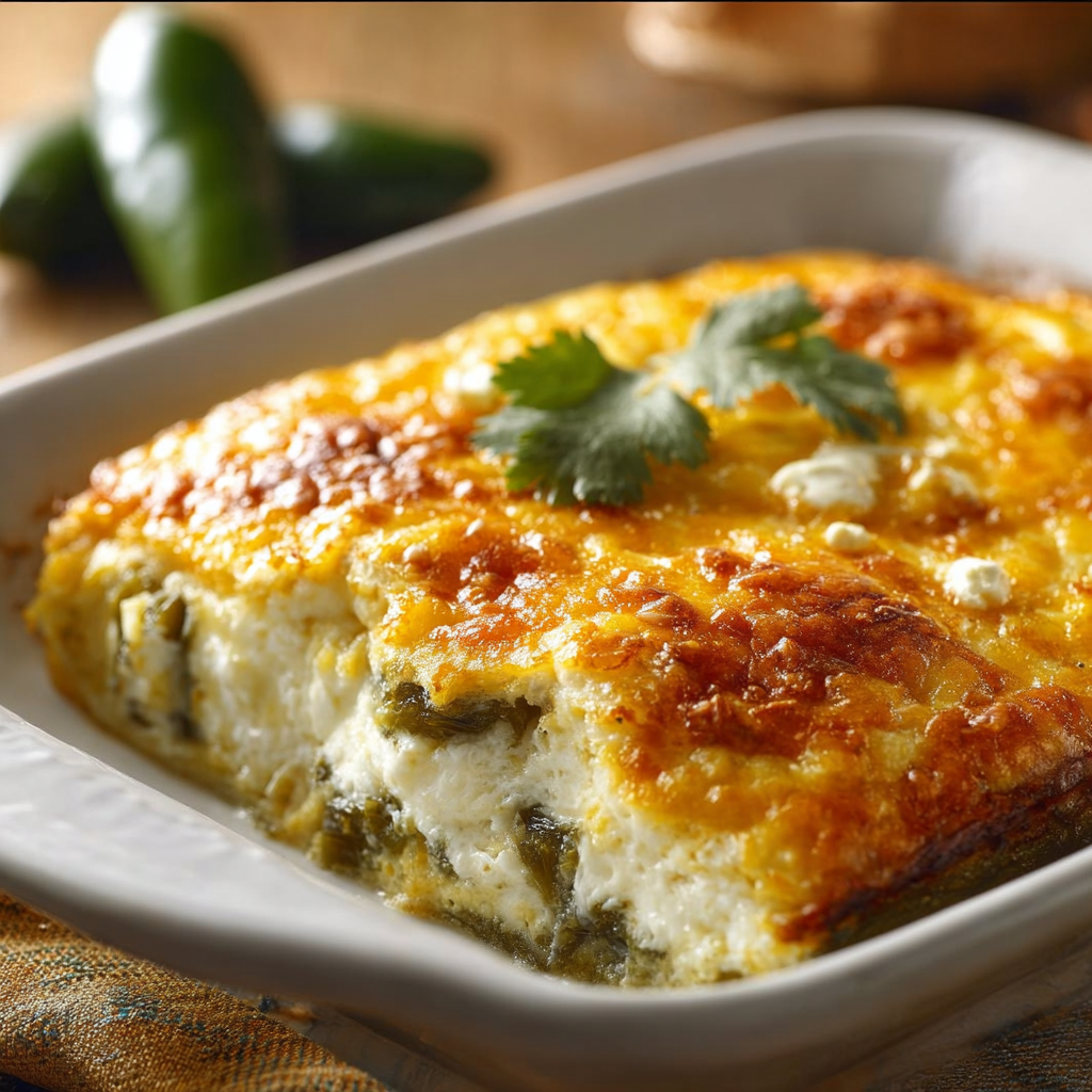 Baked Chile Rellenos Casserole with Cheese and Peppers