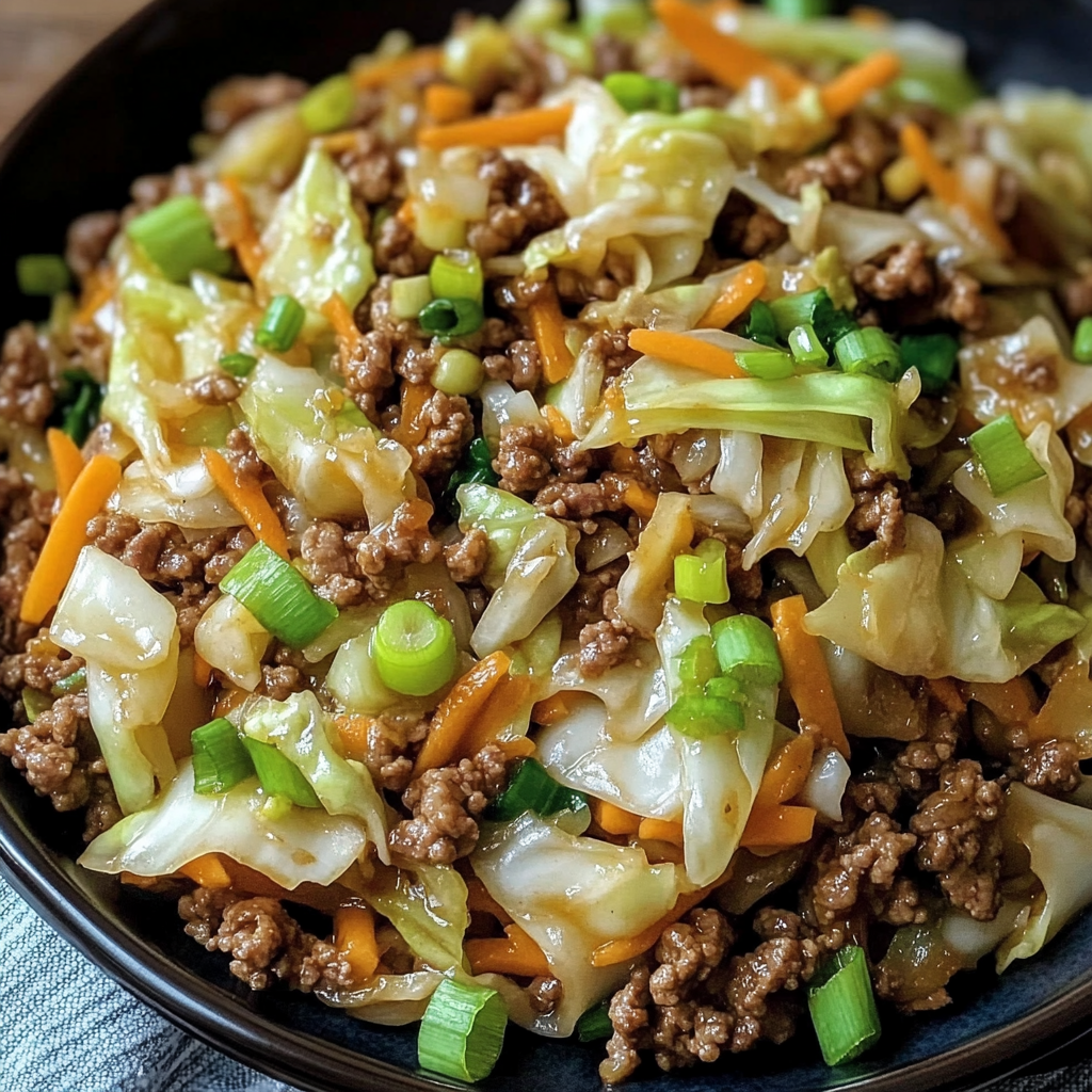 Healthy Chinese Ground Beef and Cabbage Stir Fry with Ginger