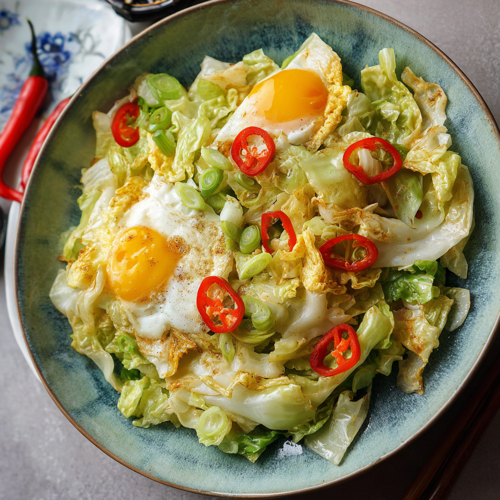 Chinese Cabbage and Egg Stir Fry with Garlic and Ginger