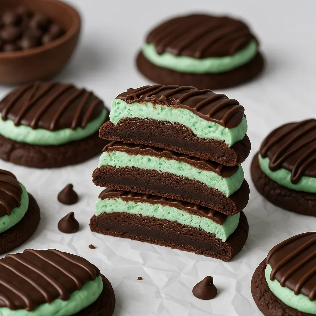 Triple Layer Chocolate Mint Cookies with Ganache