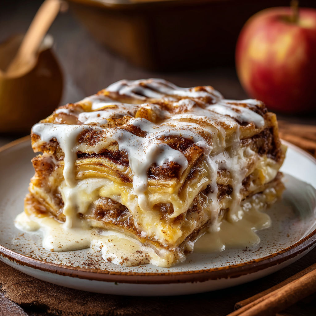 Warm Cinnamon Rolls with Apple Layers and Cream Cheese Filling