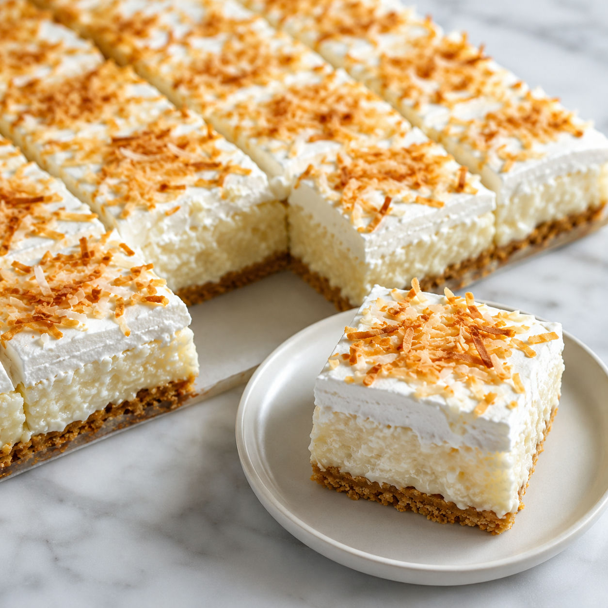 Coconut Cream Bars with toasted coconut and graham cracker crust