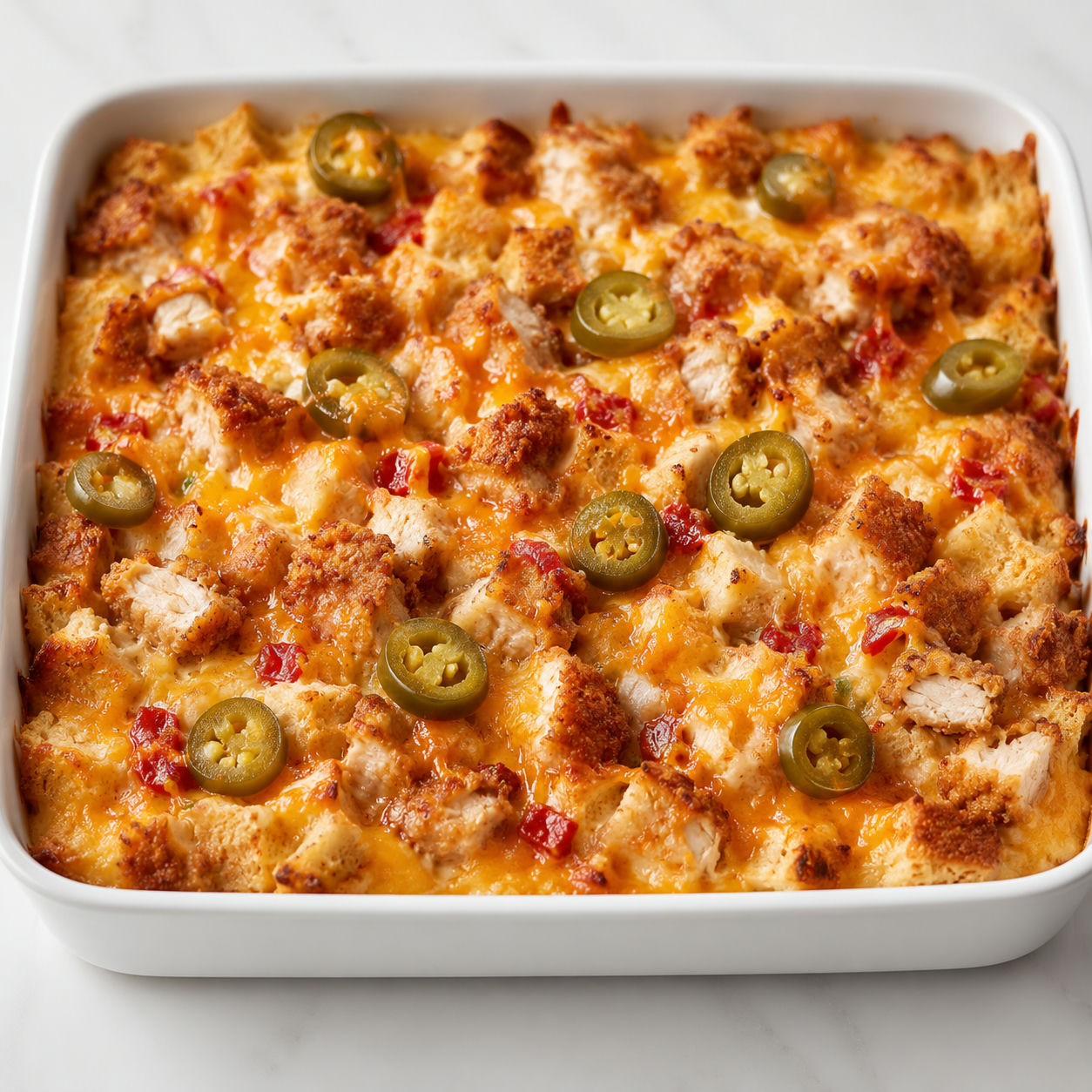 Honey pepper pimento chicken sandwich casserole with jalapenos
