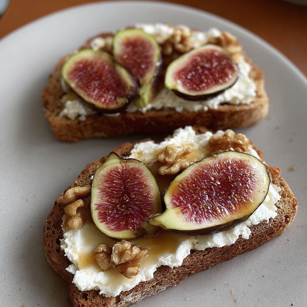 Cottage Cheese and Fig Toast with Walnuts and Honey