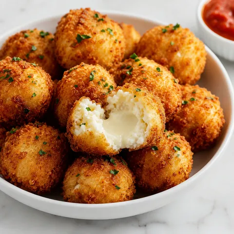 Crispy cottage cheese mozzarella bites with marinara and parsley