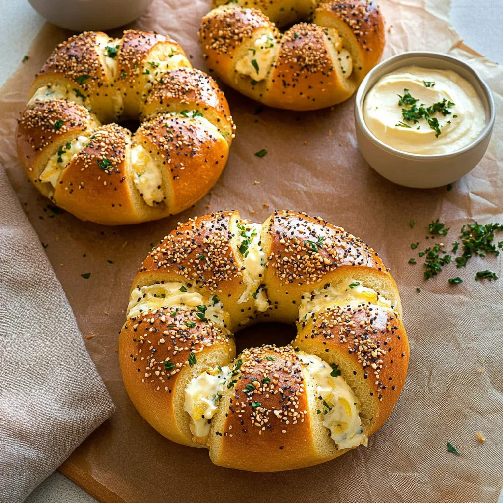 Homemade Cream Cheese Stuffed Garlic Bagels