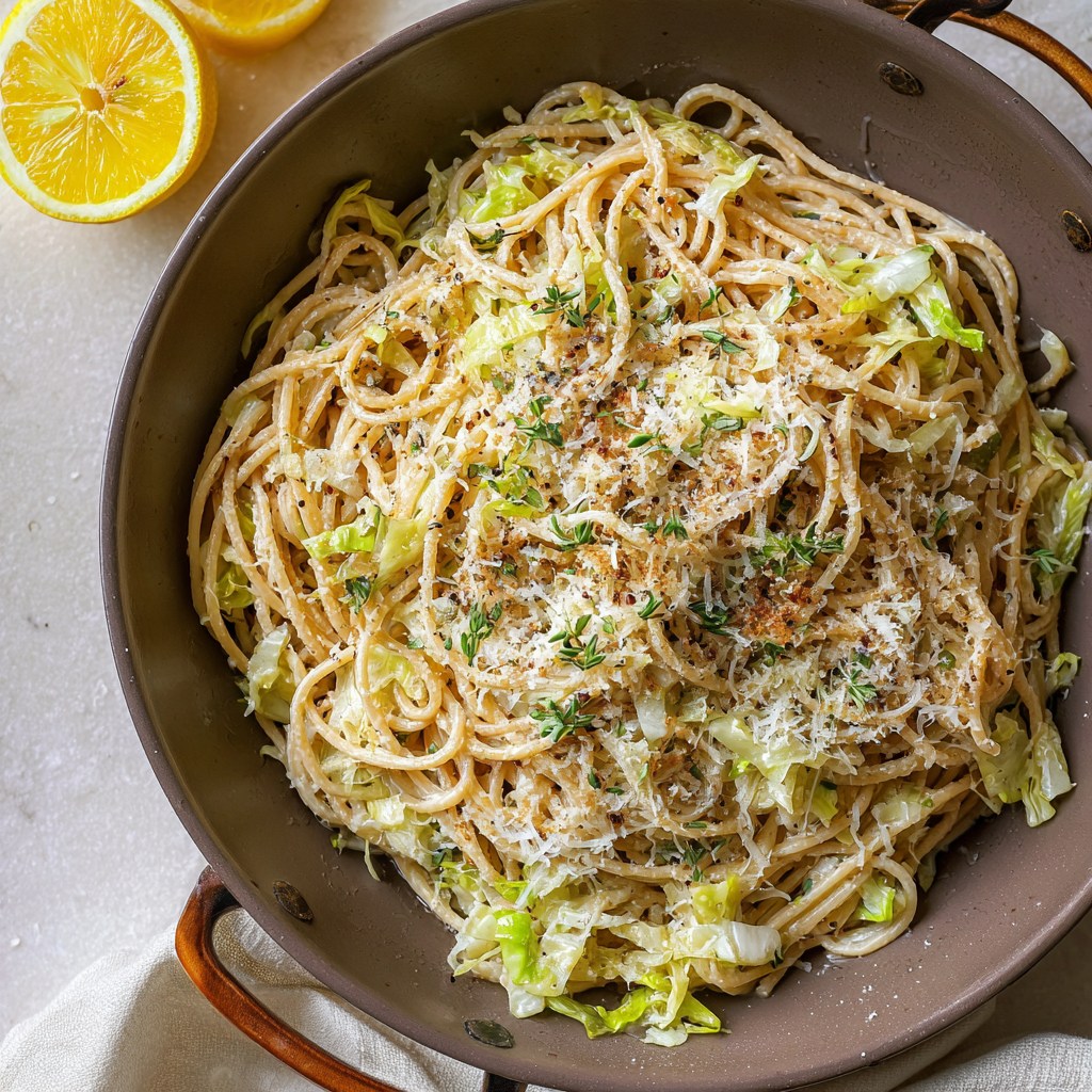 Creamy Caramelized Cabbage Pasta with Parmesan and Thyme