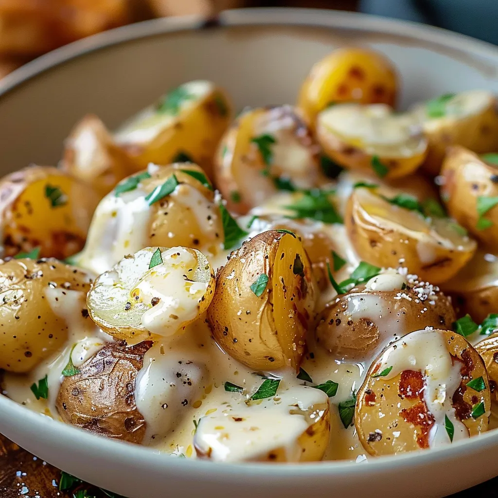 Easy Creamy Garlic Sauce with Baby Potatoes