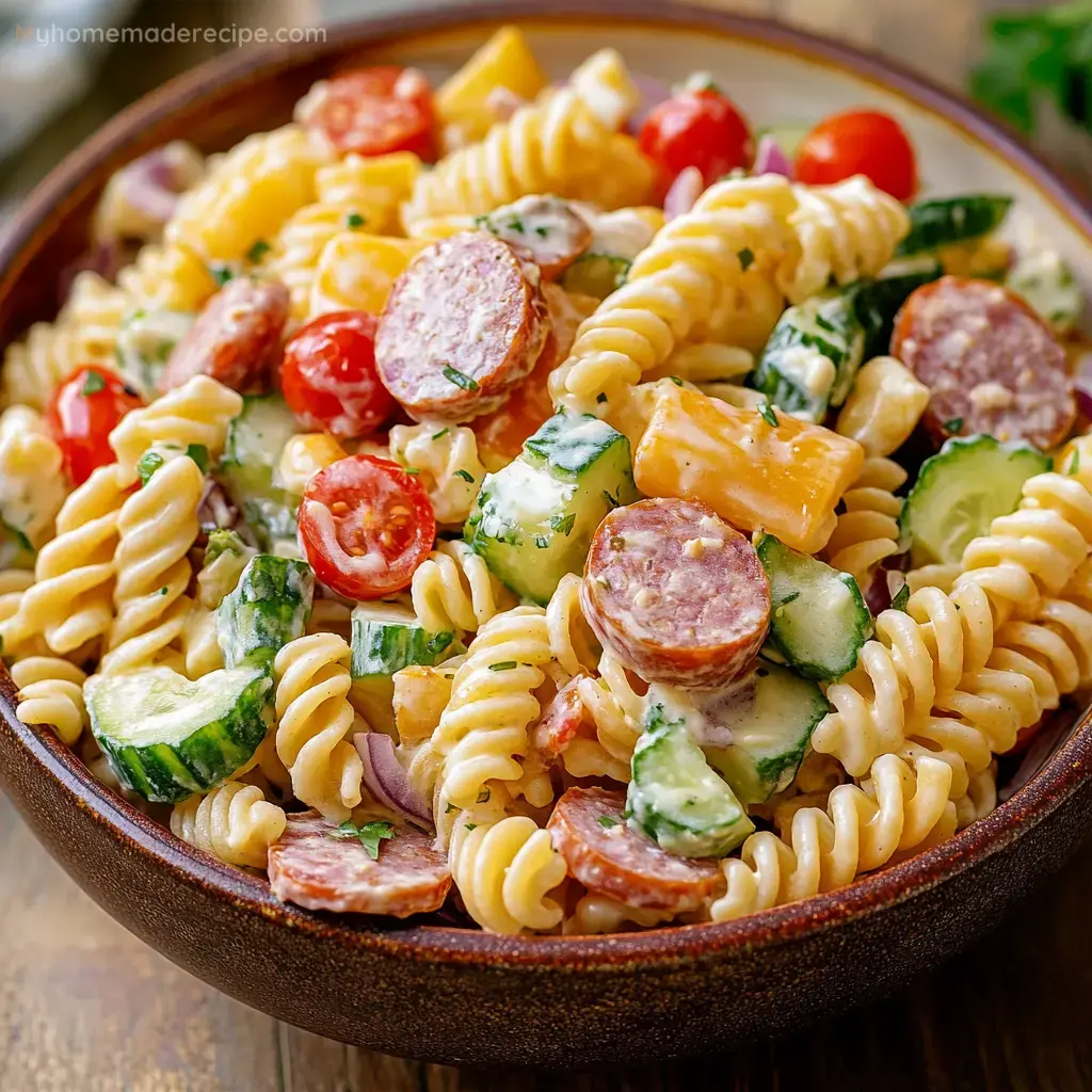 Creamy Pasta Salad with Summer Sausage (Easy Make-Ahead Side) - My Home Made Recipe