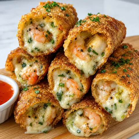 Creamy shrimp cheese rolls with melted cheese and sweet chili sauce