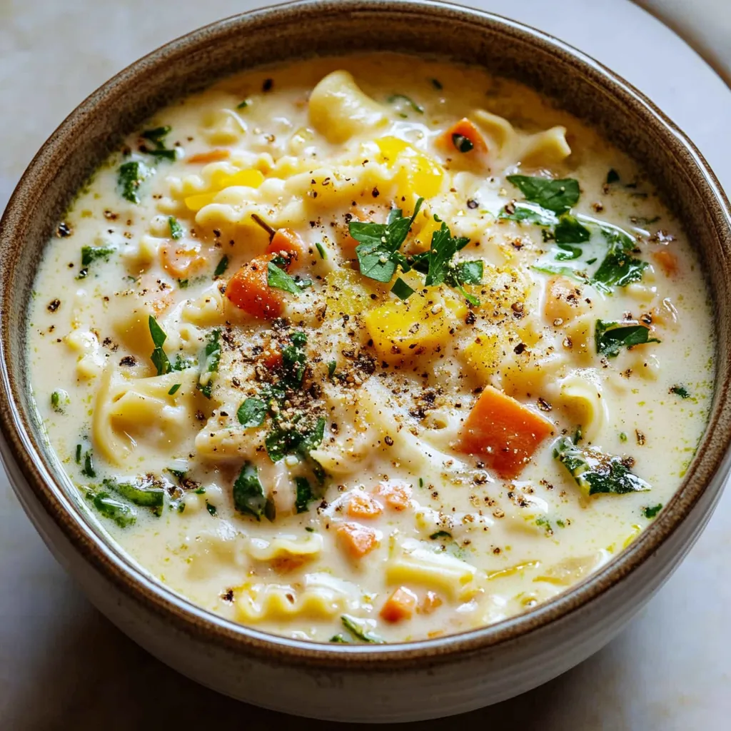 Creamy White Lasagna Soup with Fresh Vegetables