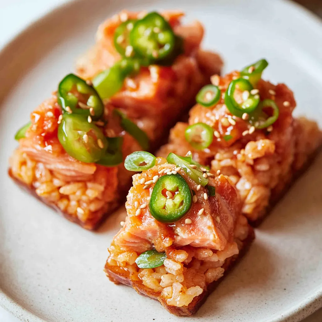 Crispy Rice with Spicy Salmon (Crunchy Sushi Bites) - My Home Made Recipe
