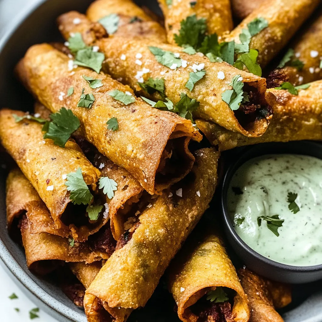 Crispy Baked Vegan Taquitos with Avocado Crema