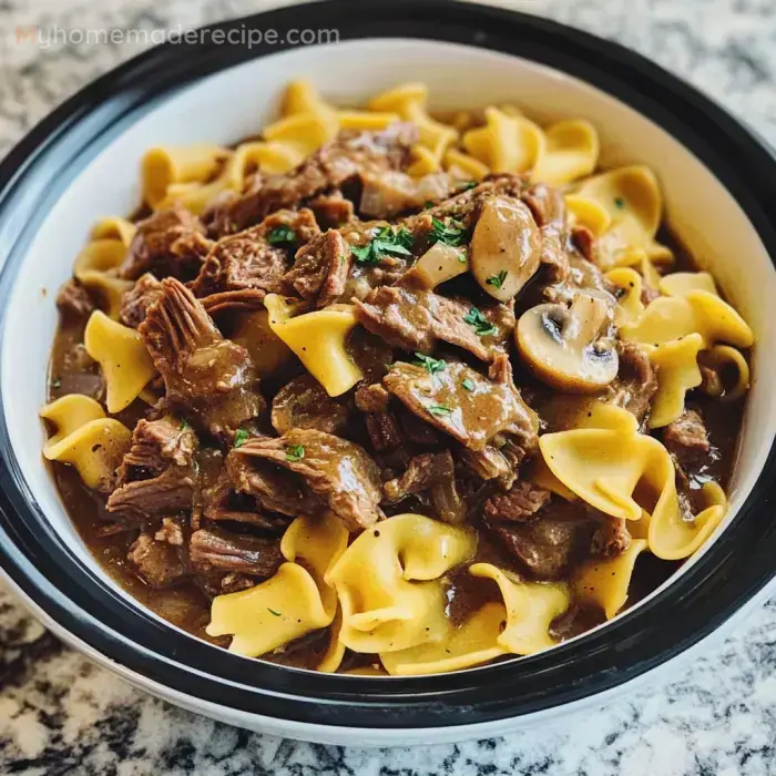 Delicious Crockpot Beef Tips & Noodles