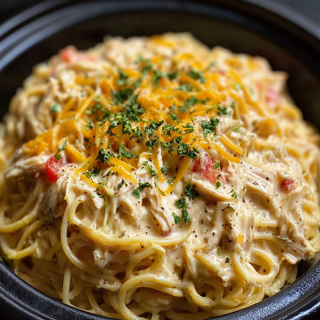Slow-Cooked Chicken Spaghetti with Creamy Cheese Sauce