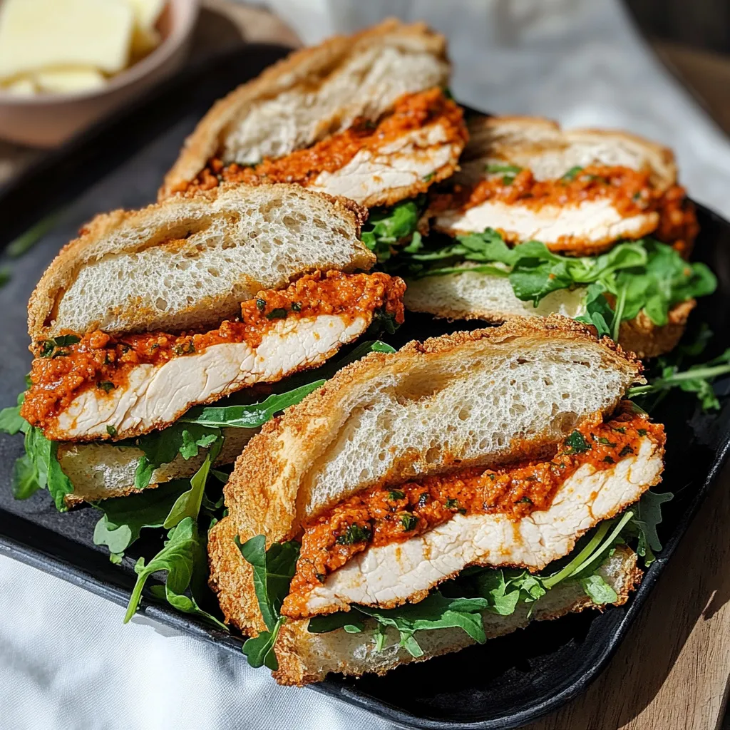 Ultimate Crunchy Chicken Romesco Focaccia Sandwich