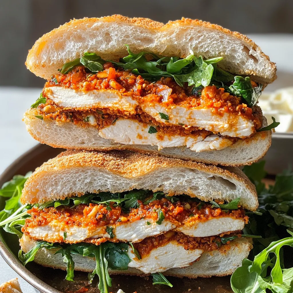 Ultimate Crunchy Chicken Romesco Focaccia Sandwich