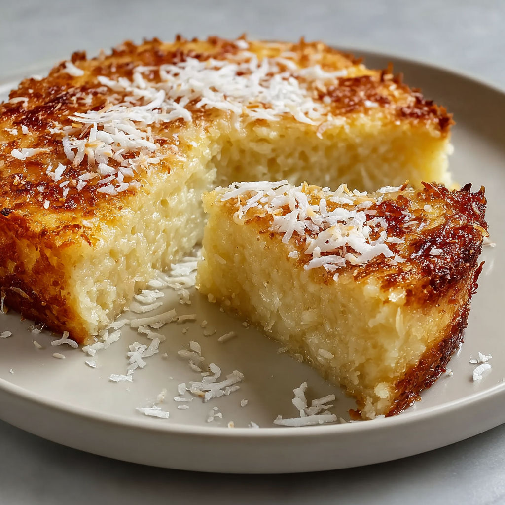 Crustless Coconut Pie with Shredded Coconut and Vanilla