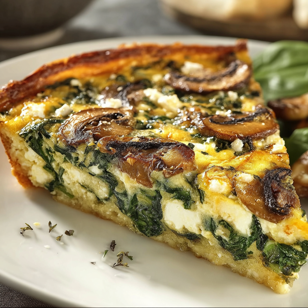 Fluffy Crustless Spinach Feta Quiche With Cheddar
