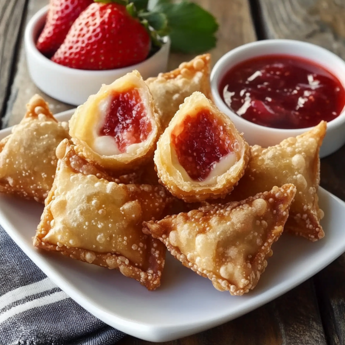 Deep-Fried Cheesecake Wontons with Strawberries