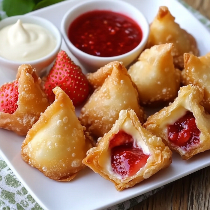 Deep-Fried Cheesecake Wontons with Strawberries