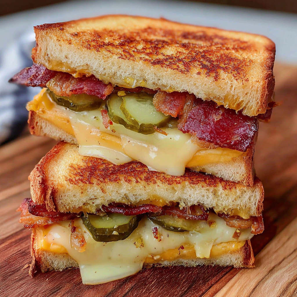 Tangy Dill Pickle Bacon Grilled Cheese with Melty Swiss