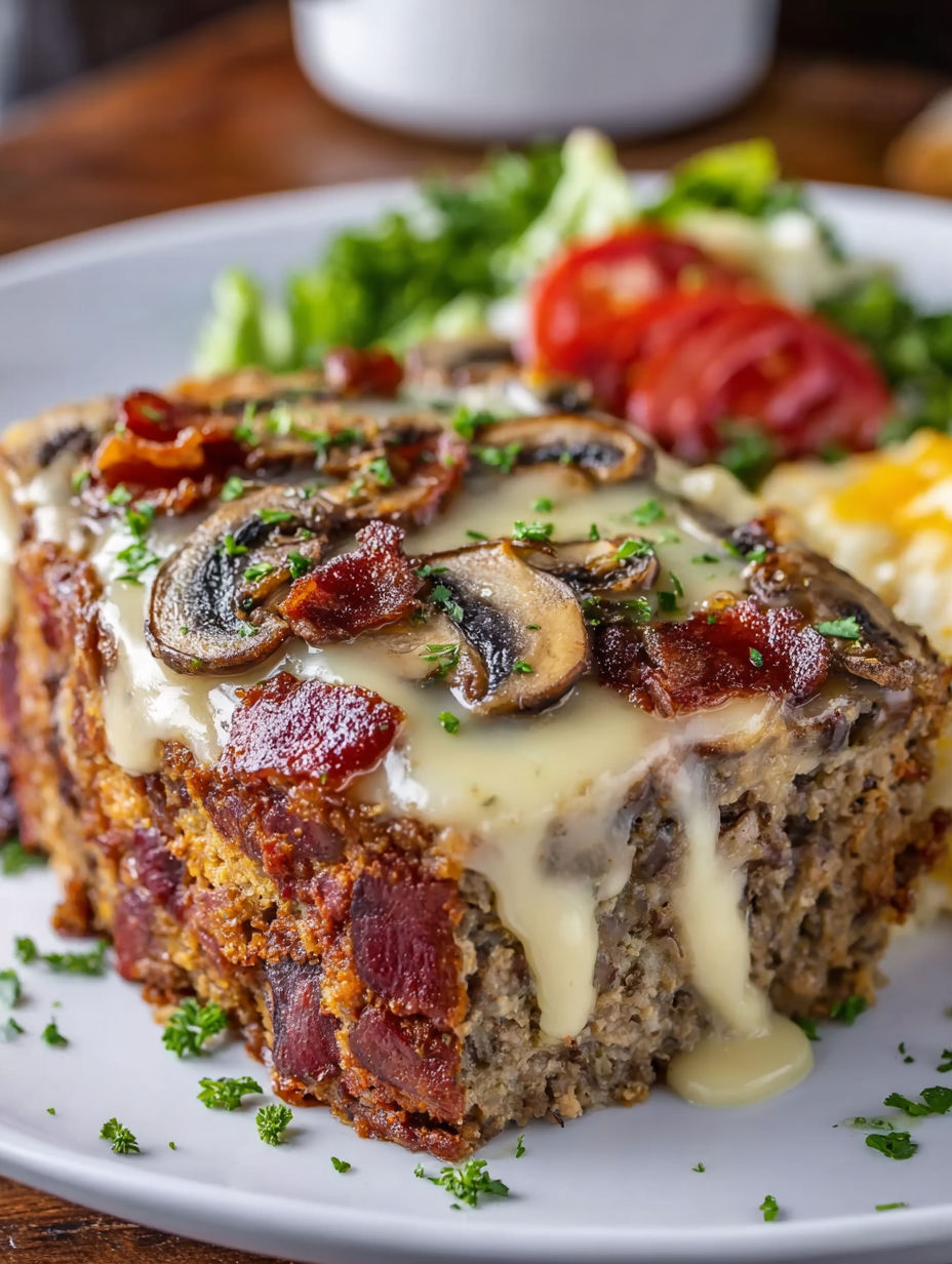 Double Bacon Swiss Mushroom Melt with Beef and Cheese