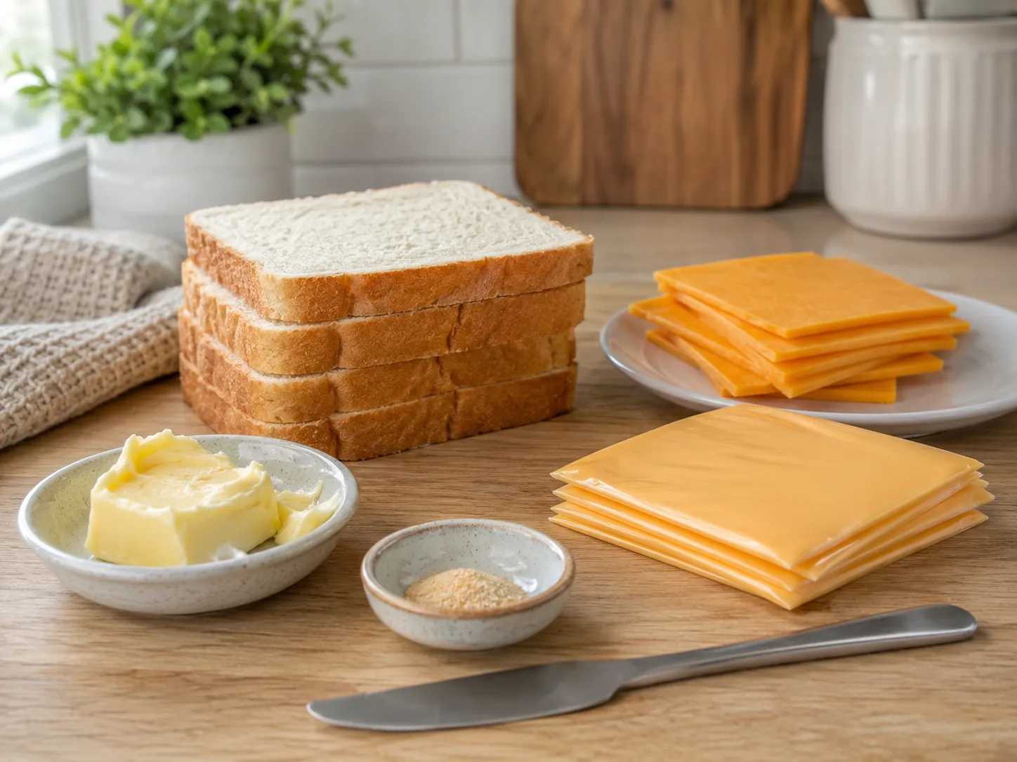 Bread, cheese, butter, and garlic powder for air fryer grilled cheese