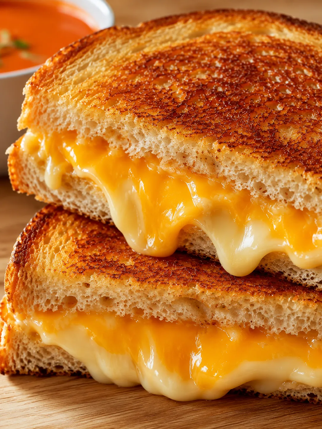 Golden air fryer grilled cheese with melted cheese pull