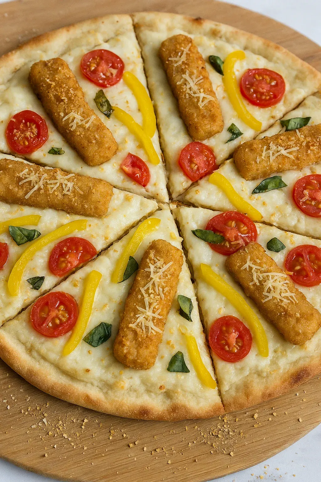 Fish Stick Alfredo Pizza