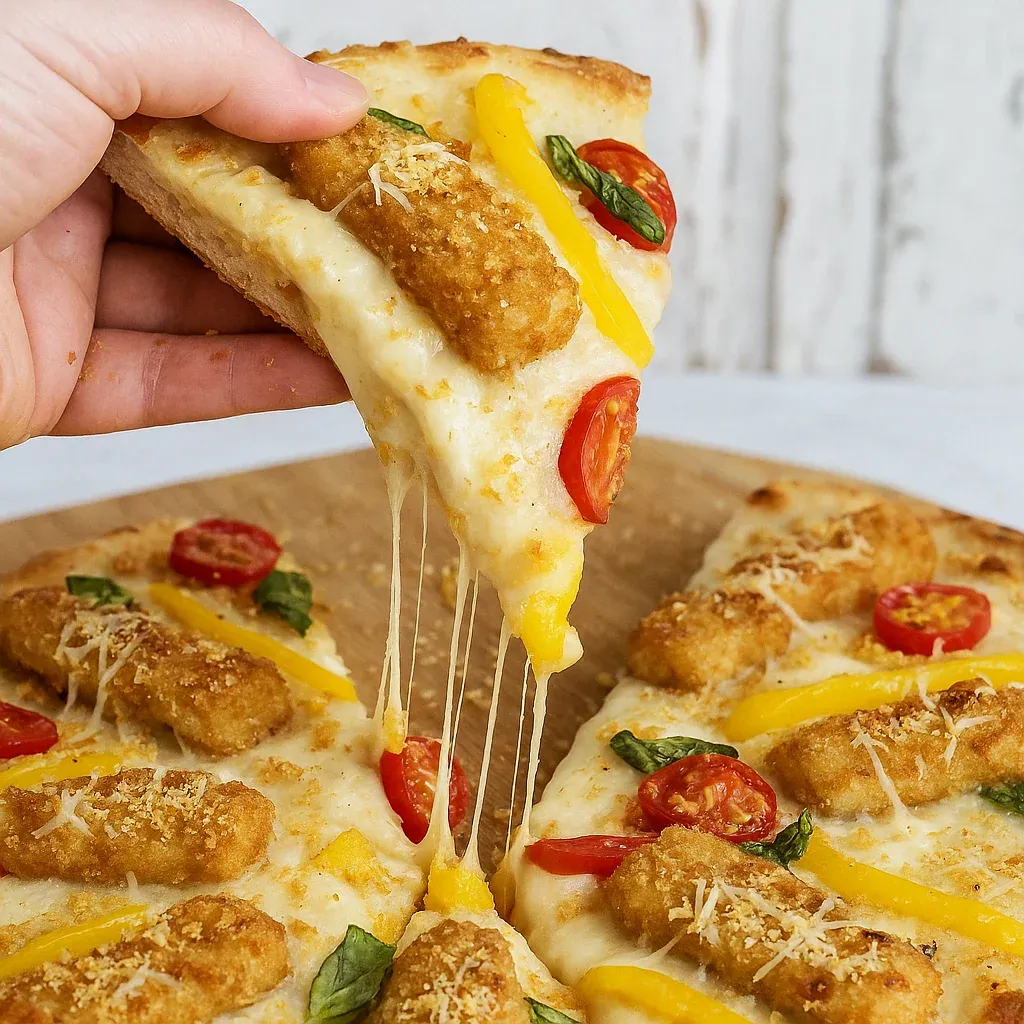 Fish Stick Alfredo Pizza