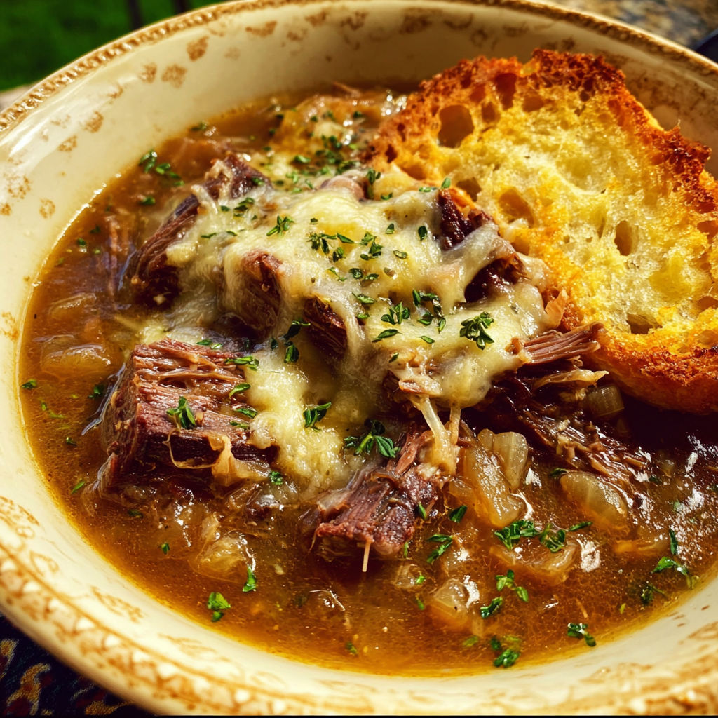 French Onion Beef with Tender Short Ribs and Gruyère