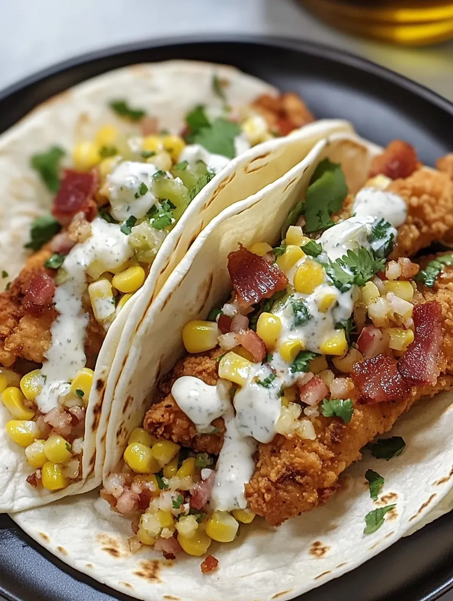 Crispy Chicken Tacos with Street Corn and Jalapeno Lime Ranch