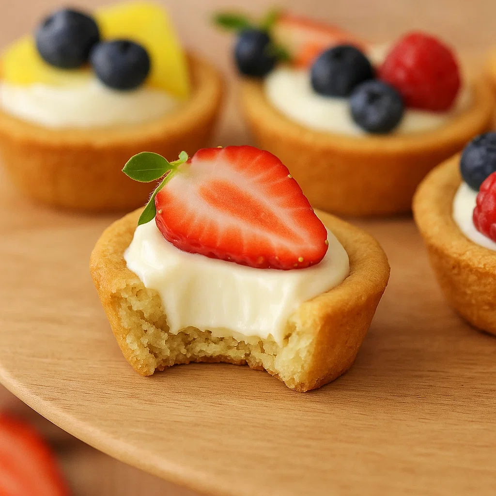 Chewy Sugar Cookie Cups with Fresh Fruit Cheesecake Filling