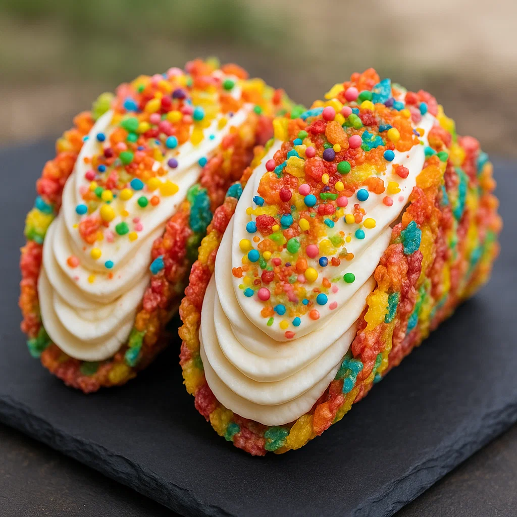 Fruity Pebbles Tacos with Cheesecake Filing