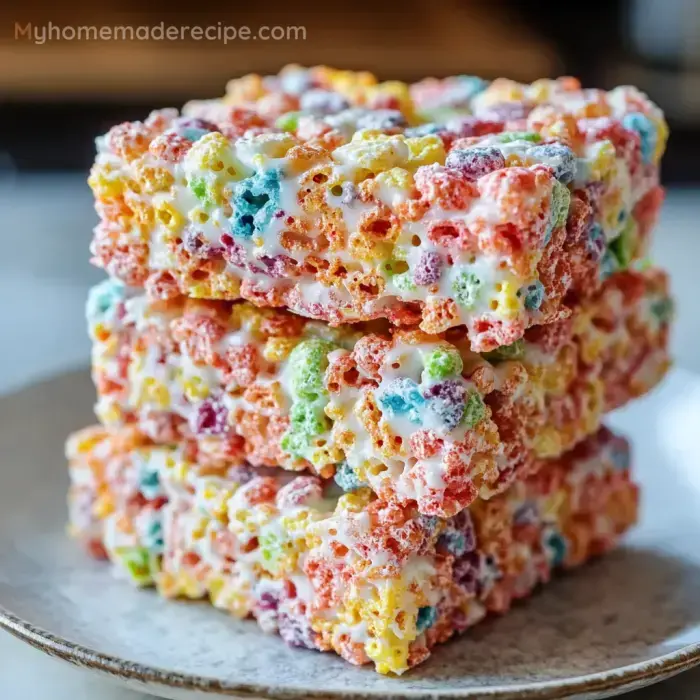 Colorful Fruity Pebbles Krispie Treats