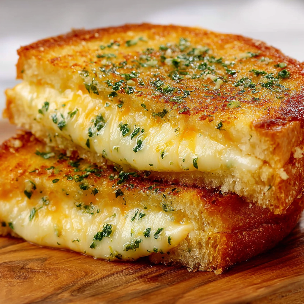 Golden Garlic Bread Grilled Cheese with Melted Cheese Blend