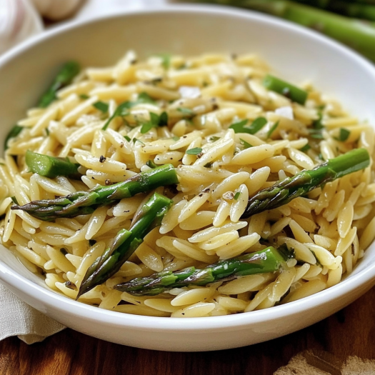 Garlic Butter Asparagus Orzo with Parmesan and Lemon